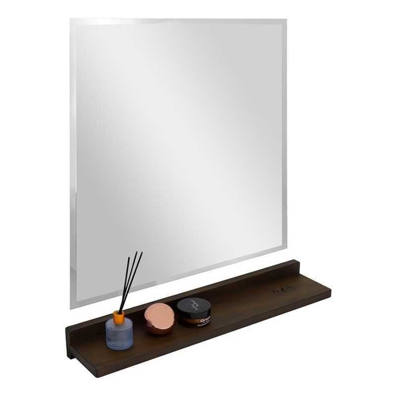 23.5 in. Rustic Wood Wireless Charging Shelf and Frameless Mirror Set