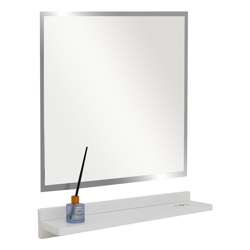 23.5 in. White Wireless Charging Shelf and Frameless Mirror Set