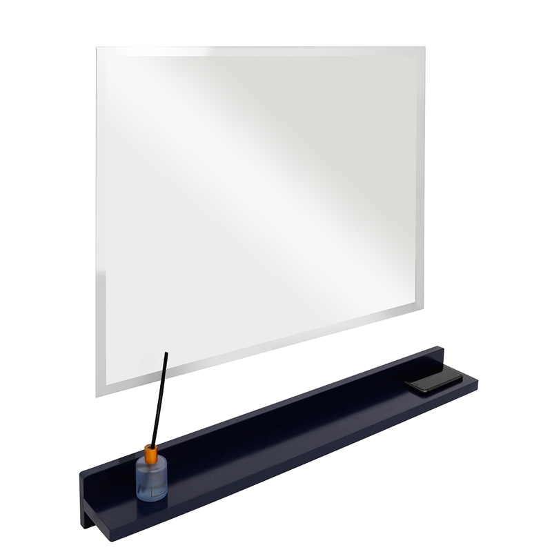 30 in. Blue Wireless Charging Shelf and Frameless Mirror Set