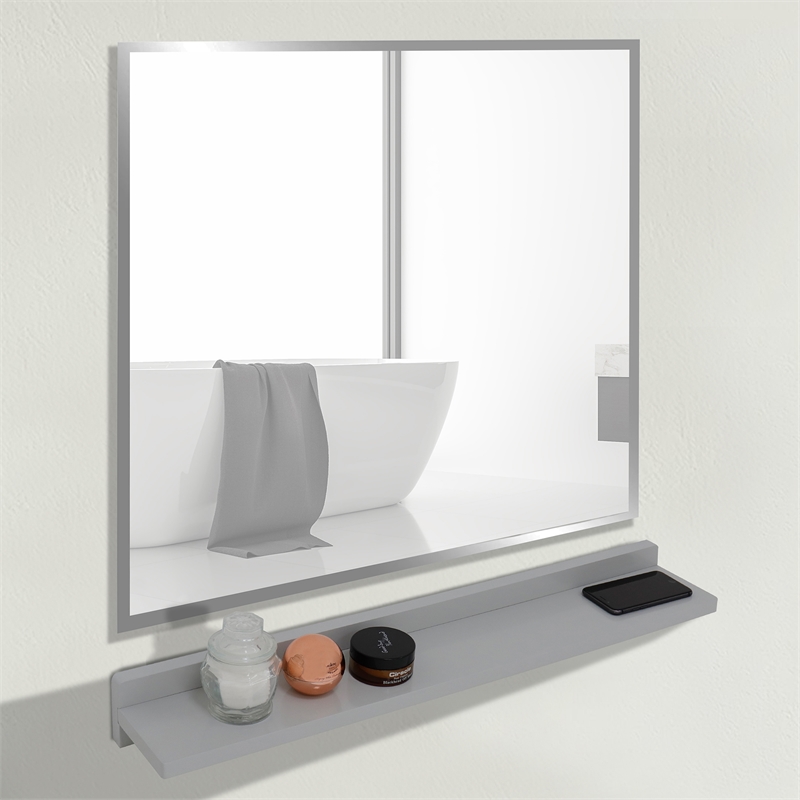 30 in. Light Gray Wireless Charging Shelf and Frameless Mirror Set