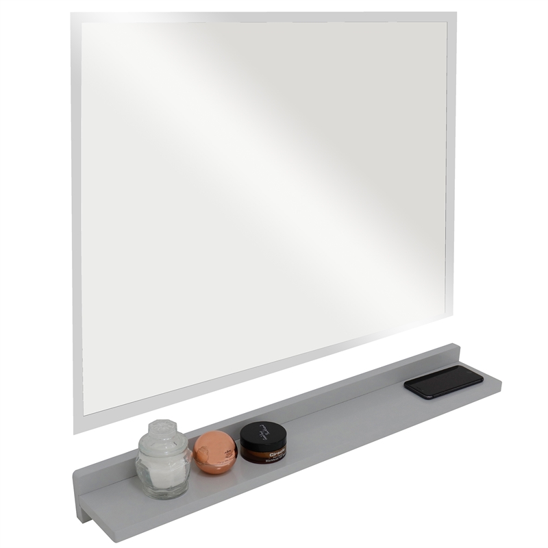 30 in. Light Gray Wireless Charging Shelf and Frameless Mirror Set