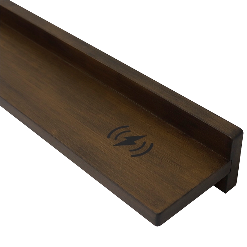 30 in. Rustic Wood Wireless Charging Shelf and Frameless Mirror Set