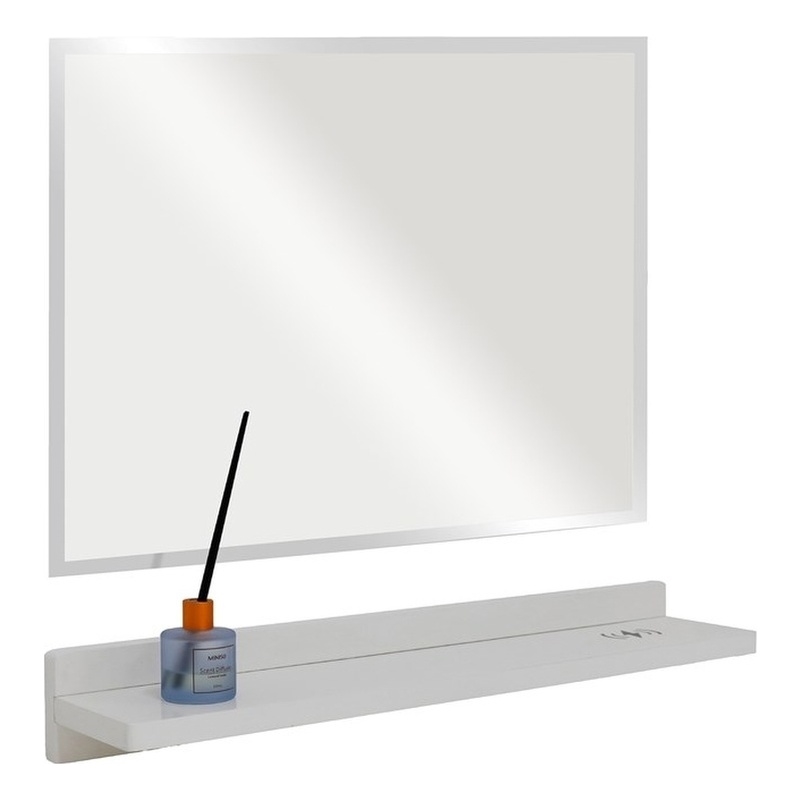 30 in. White Wireless Charging Shelf and Frameless Mirror Set