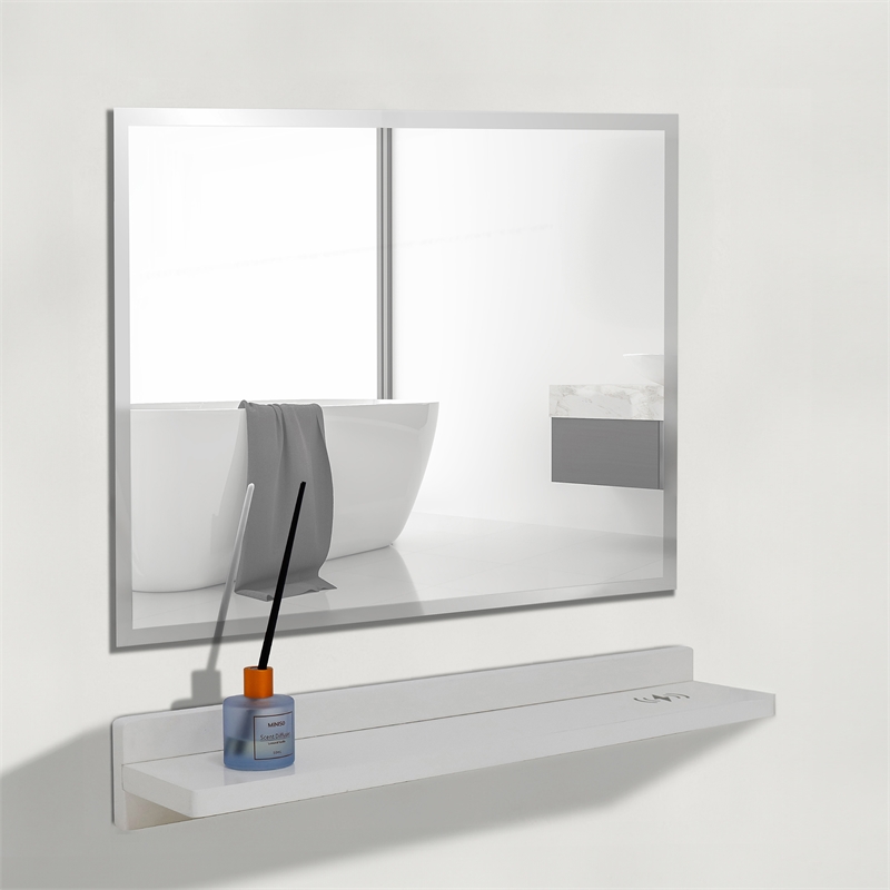 30 in. White Wireless Charging Shelf and Frameless Mirror Set