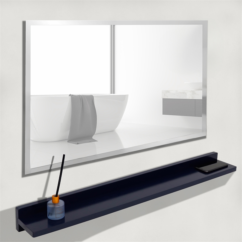 35 in. Blue Wireless Charging Shelf and Frameless Mirror Set