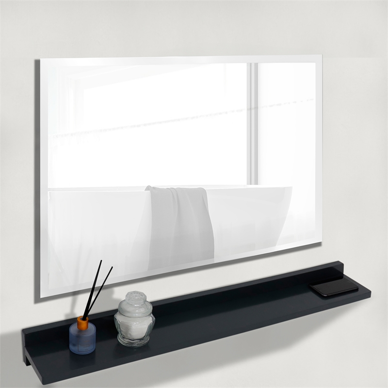 35 in. Dark Gray Wireless Charging Shelf and Frameless Mirror Set