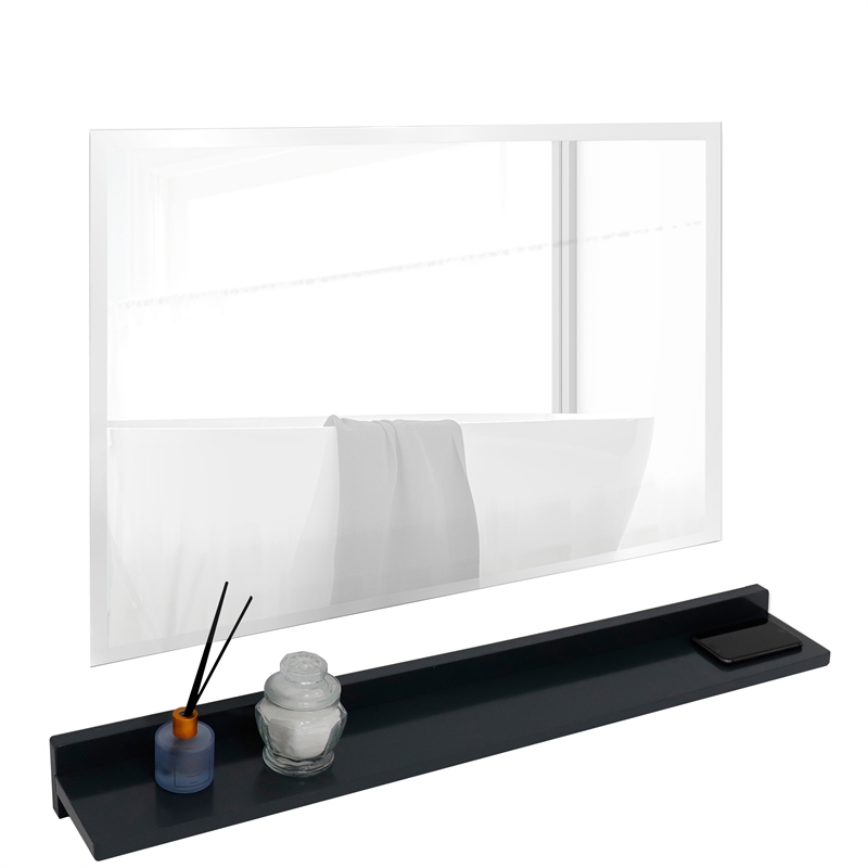 35 in. Dark Gray Wireless Charging Shelf and Frameless Mirror Set