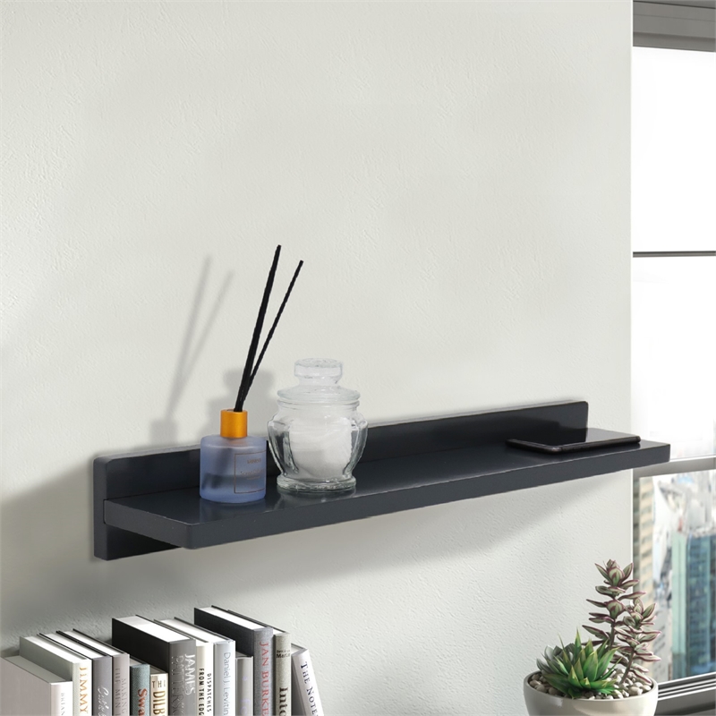 35 in. Dark Gray Wireless Charging Shelf and Frameless Mirror Set