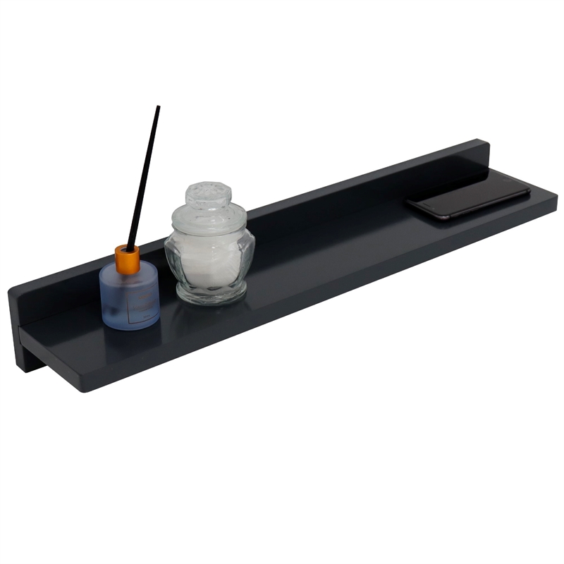 35 in. Dark Gray Wireless Charging Shelf and Frameless Mirror Set