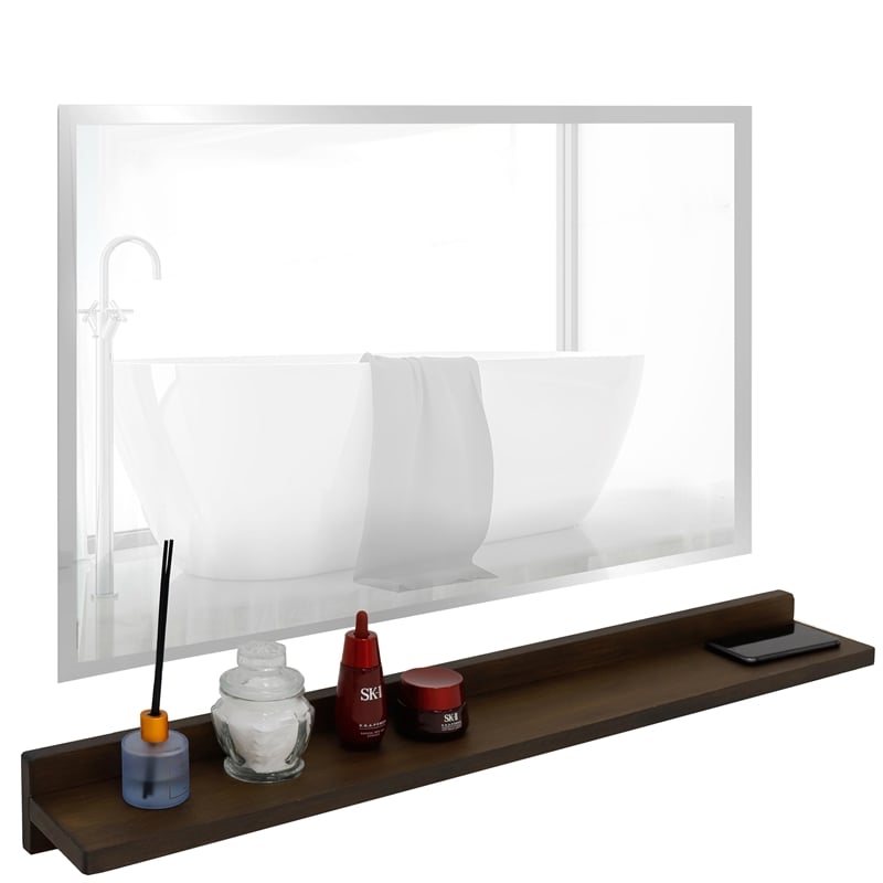 35 in. Rustic Wood Wireless Charging Shelf and Frameless Mirror Set