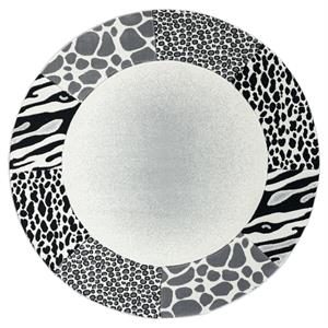 mda home crystal 5' round animal print fabric area rug in cream/gray