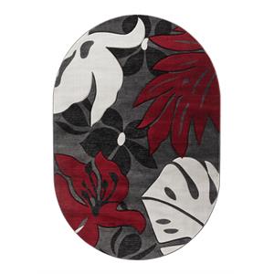 mda home glamour gray/red floral polypropylene area rug - 5' x 8' oval