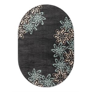 mda home glamour charcoal/teal floral polypropylene area rug - 5' x 8' oval