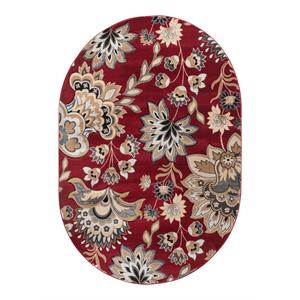 mda home glamour red/cream polypropylene floral area rug - 5' x 8' oval