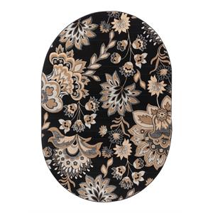 mda home glamour black/cream floral polypropylene area rug - 5' x 8' oval