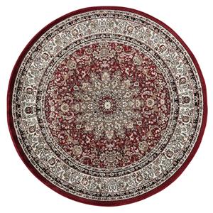 mda home hollywood border traditional area rug in red/ivory - 5'2'' round