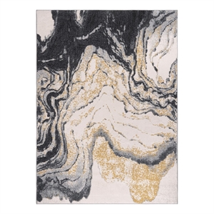 lela collection neutral ivory/gray/gold abstract polyester rug - 5'2