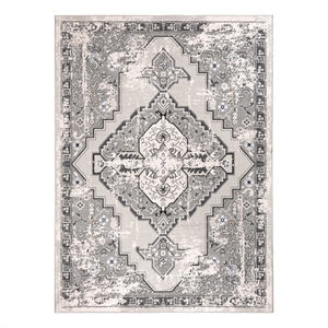 lela collection gray and ivory medallion polyester rug - 7'6