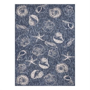 lela collection blue/gray/ivory seashell polyester rug - 5'2