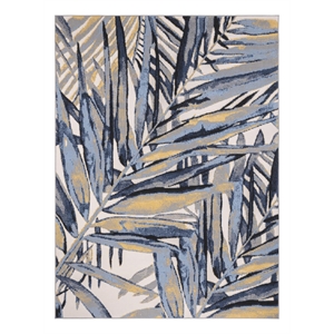 lela collection blue/gray/ivory tropical leaf polyester rug - 5'2