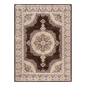trendy collection ivory/brown/gold floral medallion polyester rug - 2'7