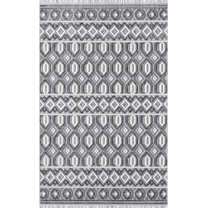 milos gray and white geometric space-dyed polyester rug - 7'6