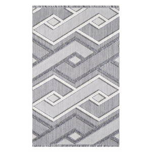 milos gray and white geometric space-dyed polyester rug - 7'6