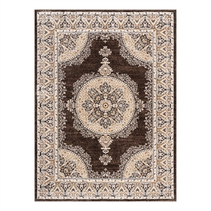trendy ivory/brown/gold floral medallion polyester rug - 7'10
