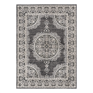 trendy ivory/gray/black/beige floral medallion polyester rug - 2'7