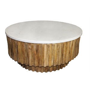 Orlando Venice 42&quot Mid Century Brown Solid Wood Cocktail Table with Marble Top