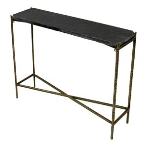 Orlando Asher 32&quot Small Modern Metal/Stone Kirby Console Table in Old Gold