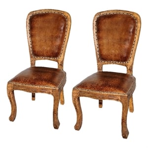 Frank 21&quot Traditional Solid Wood/Leather Side Chair in Mahogany - Set of 2