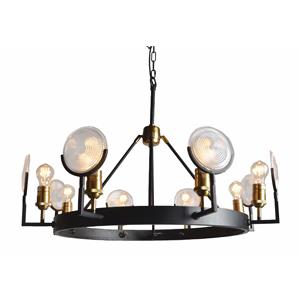 moti lighting phoebe 8-light mid-century metal pendant fixture in black/brass