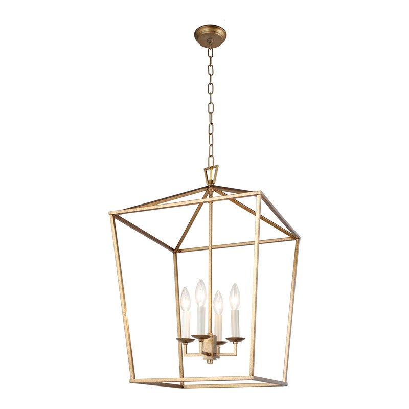 Holly 4-Light Metal Lantern Shape Pendant Fixture in Antique Gold
