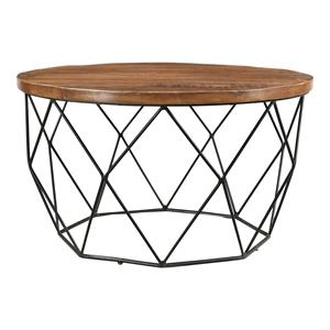 Moti Mata 32&quot Round Mid-Century Metal/Solid Wood Cocktail Table in Natural