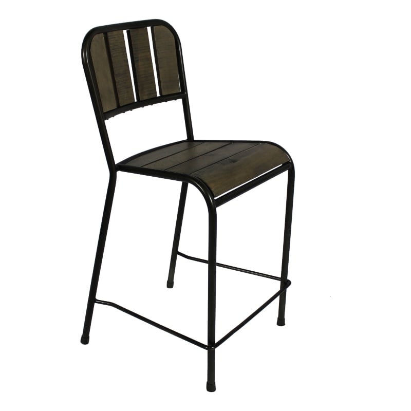 Cole Reclaimed Solid Wood Counter Chair in Brown with Black Metal Frame