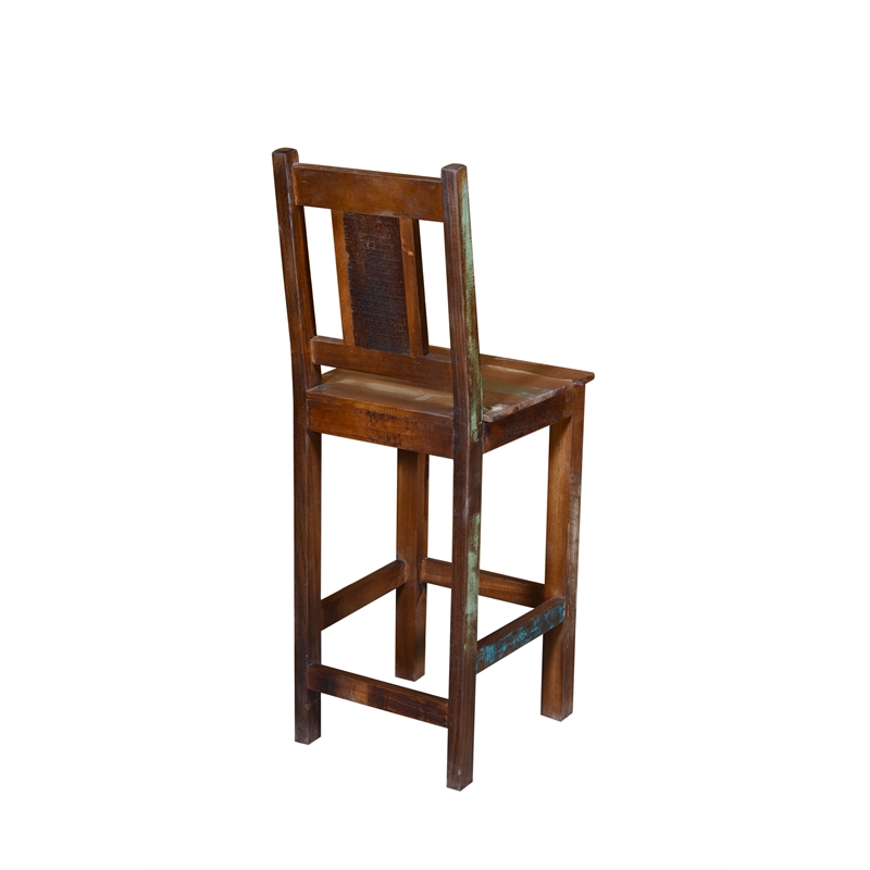 Moti Trinidad Hand-Crafted Coastal Solid Wood Bar Chair in Multi-Color