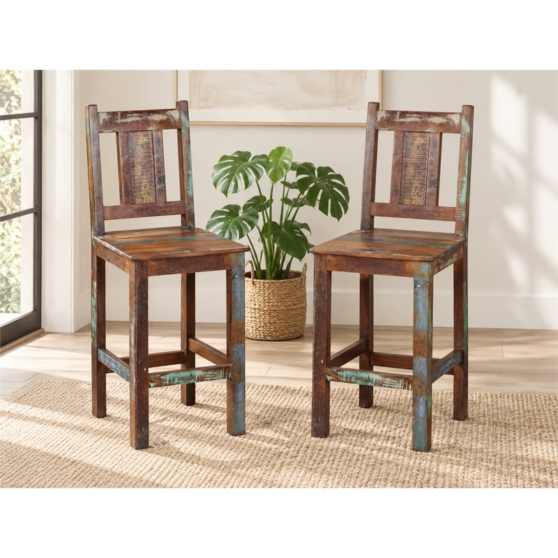 Trinidad Hand-Crafted Bar Chairs in Multi-Color Finish on Solid Wood (Set of 2)
