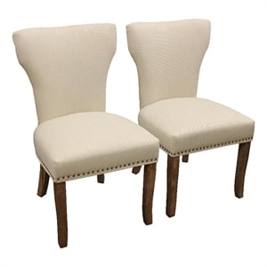 Jill 22&quot Mid-Century Linen Fabric/Solid Wood Side Chair in Ivory - Set of 2