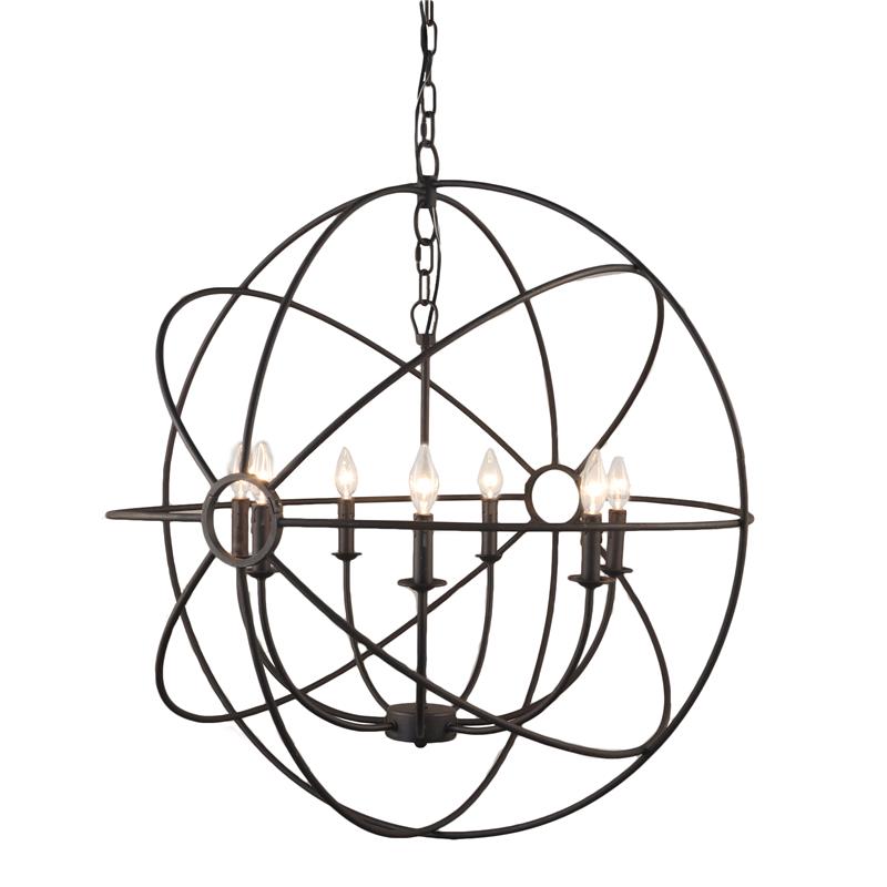 Moti Lighting Bella 7-light Mid-Century Iron Metal Globe Pendant in Brown