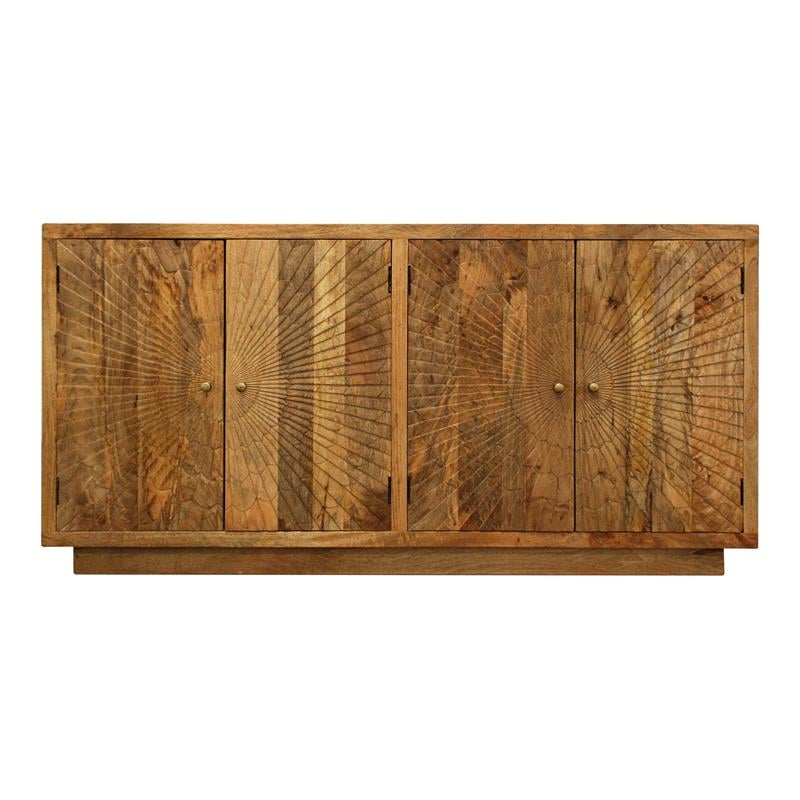 Moti Sunbright 4 Hand Carved Doors Mid-Century Solid Wood Sideboard in Natural