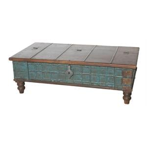 Moti Bend 50&quot Traditional Solid Wood Pitara Box Cocktail Table in Brown