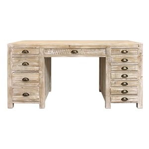 Manhattan Beach Cade  63&quot 12-Drawer Farmhouse Solid Wood Desk in Natural Finish