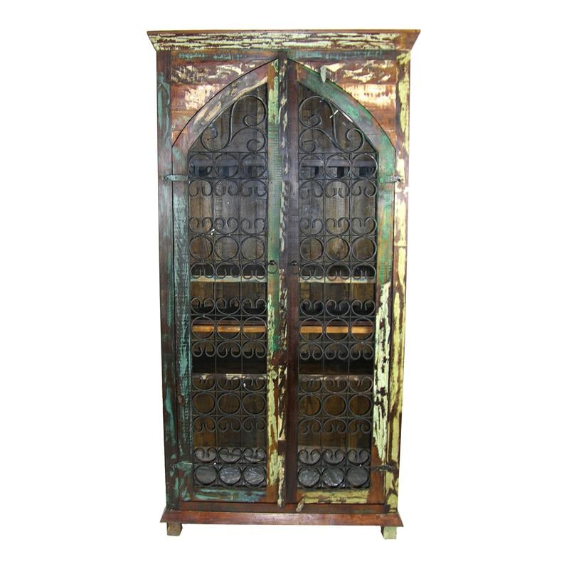 Moti Trinidad Solid Reclaimed Solid Wood Tall Wine Cabinet in Multi-Color