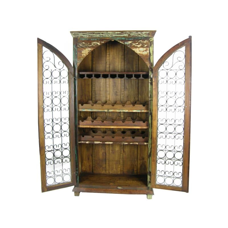 Moti Trinidad Solid Reclaimed Solid Wood Tall Wine Cabinet in Multi-Color