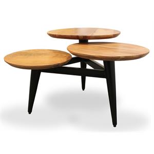 Moti Edna 35&quot Multi Level Mid-Century Solid Wood Coffee Table in Natural