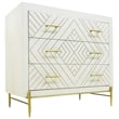 Perez 3-Drawer Solid Wood Chest in Ivory Finish on Brass-Finished Iron Base
