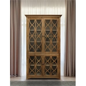 Manhattan Beach Ikki 4 Glass Door Solid Wood Cabinet in Natural