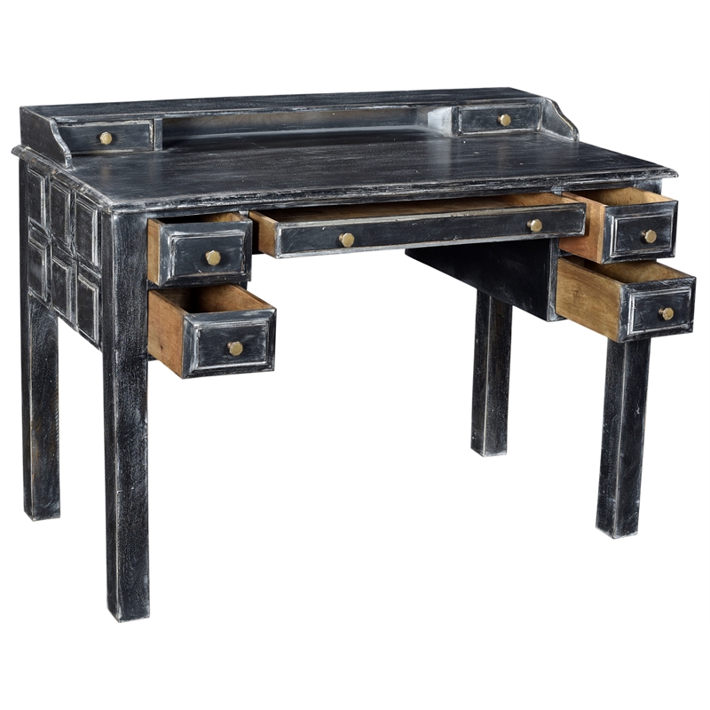 Martin 7-Drawer Desk in Traditional Gray Finish on Solid Wood