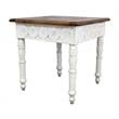Bay Solid Wood Hand Carved End Table with Brown Top and Ivory Base